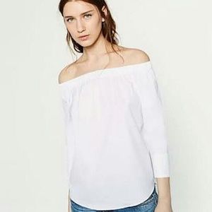 Zara Off-The-Shoulder Cotton Blouse Shirt Top